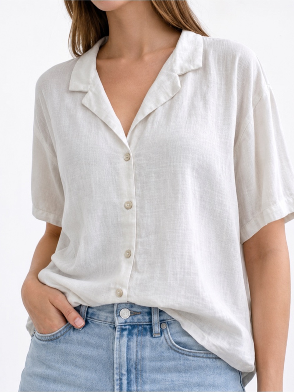 Véronique Cloutier Linen Blend Button Front Blouse Ivory Size XL new with tags!